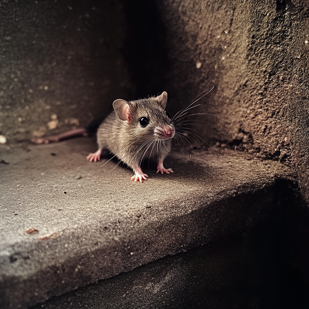 A mouse on a concrete step | Source: Midjourney