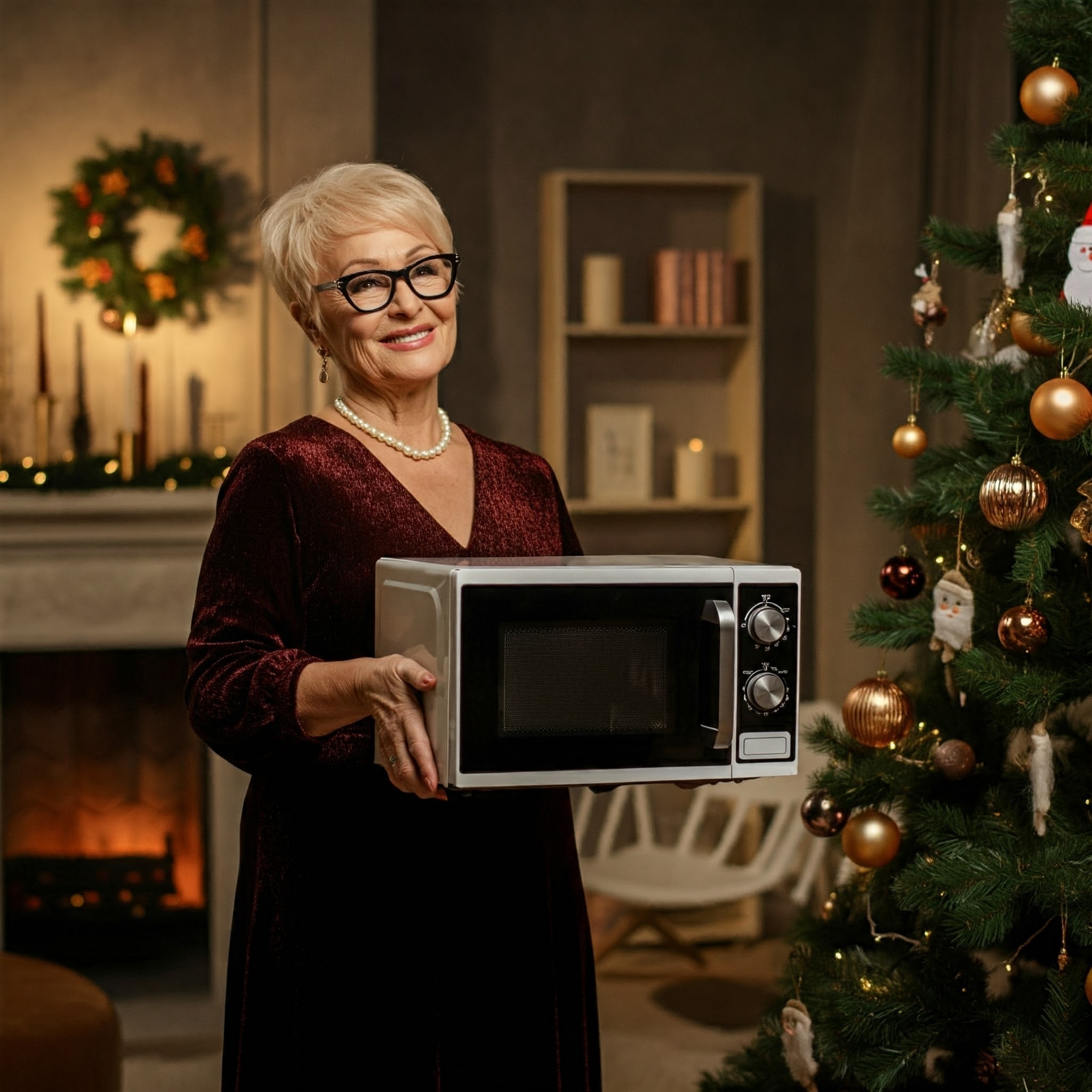 An older woman holding a microwave | Source: Gemini