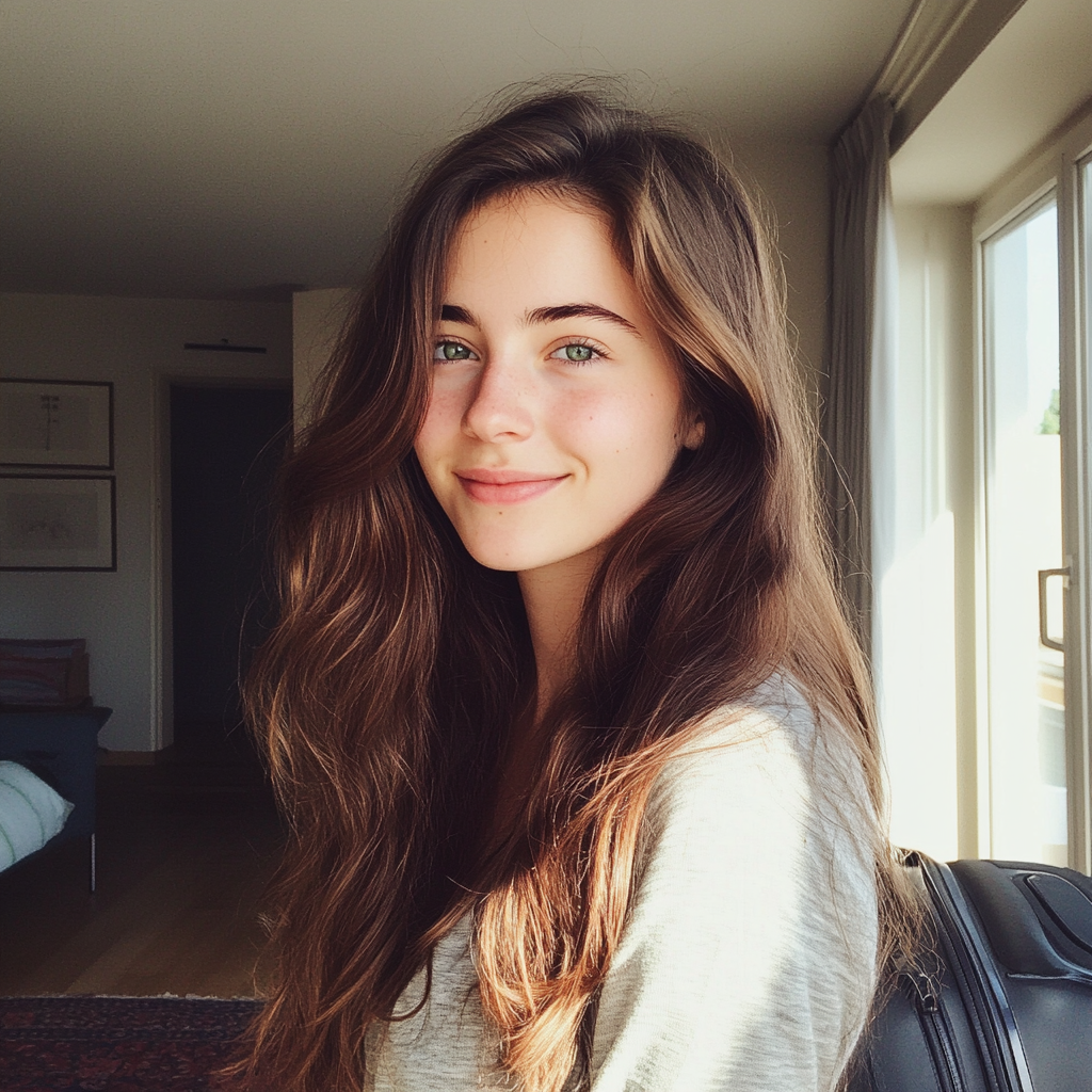 A teenage girl standing in an apartment | Source: Midjourney