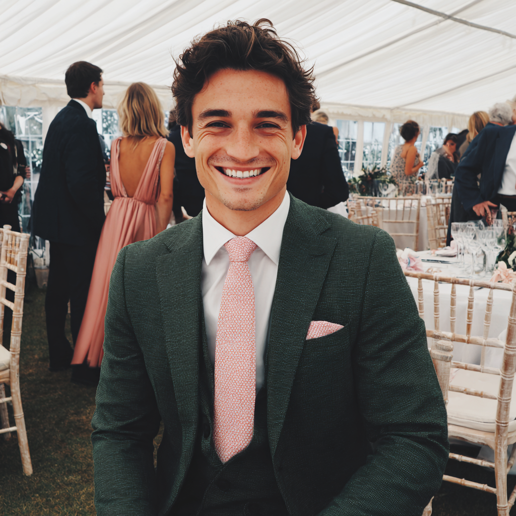 A smiling man in a dark green suit | Source: Midjourney