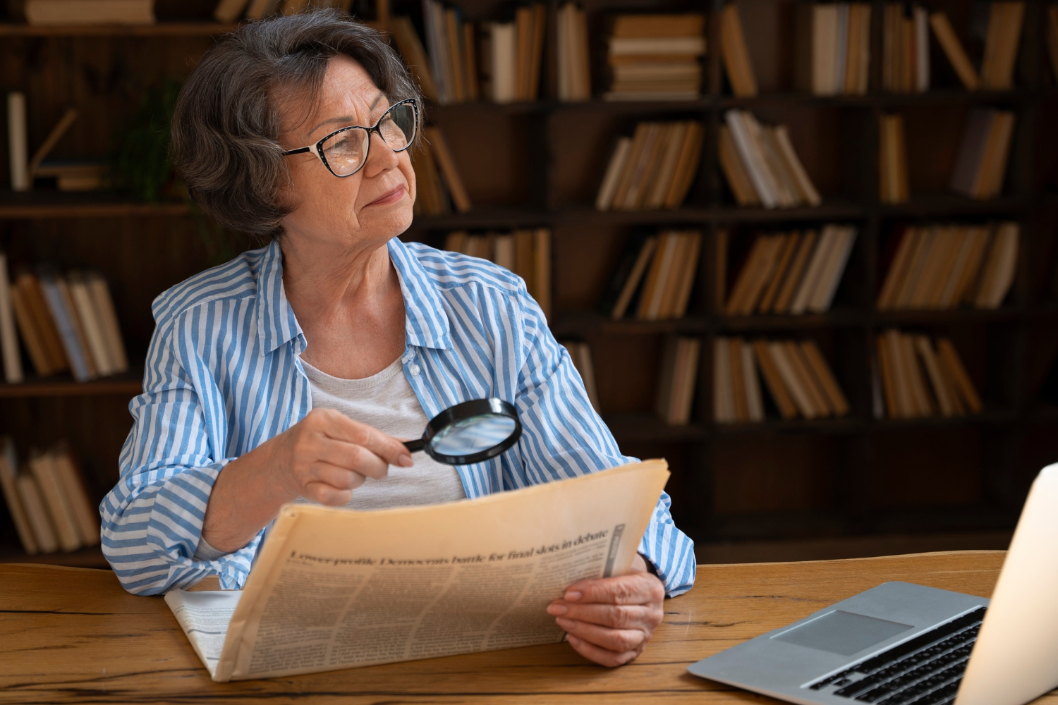 A stern older woman in a library | Source: Freepik