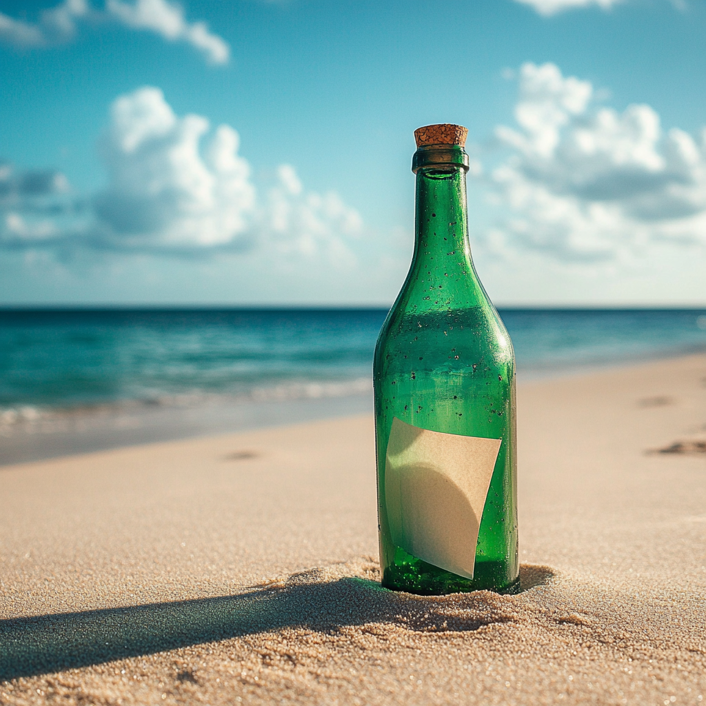 A bottle on sand | Source: Midjourney