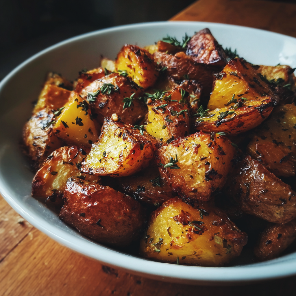 A bowl of roasted potatoes | Source: Midjourney
