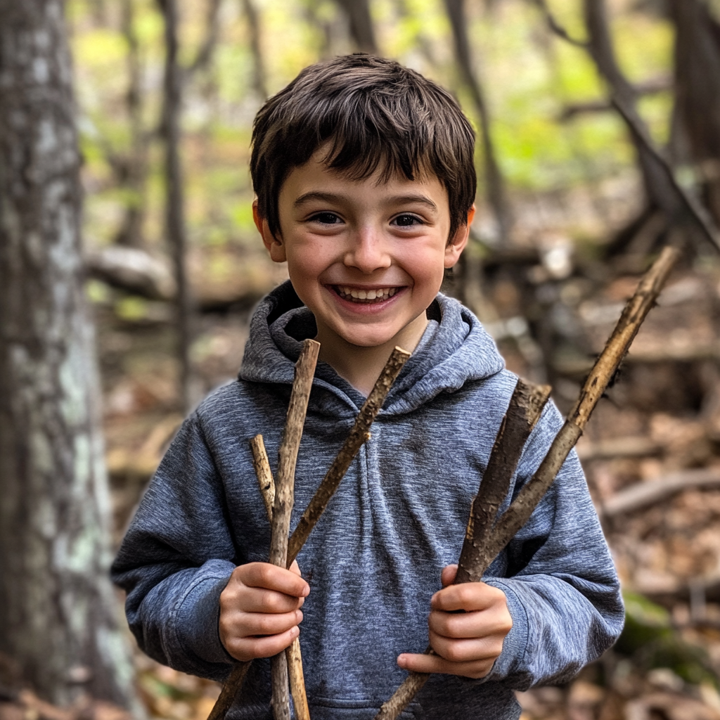 A little boy holding sticks | Source: Midjourney