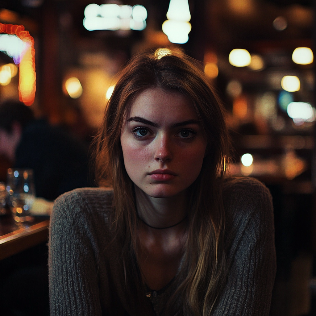 A frowning woman in a restaurant | Source: Midjourney