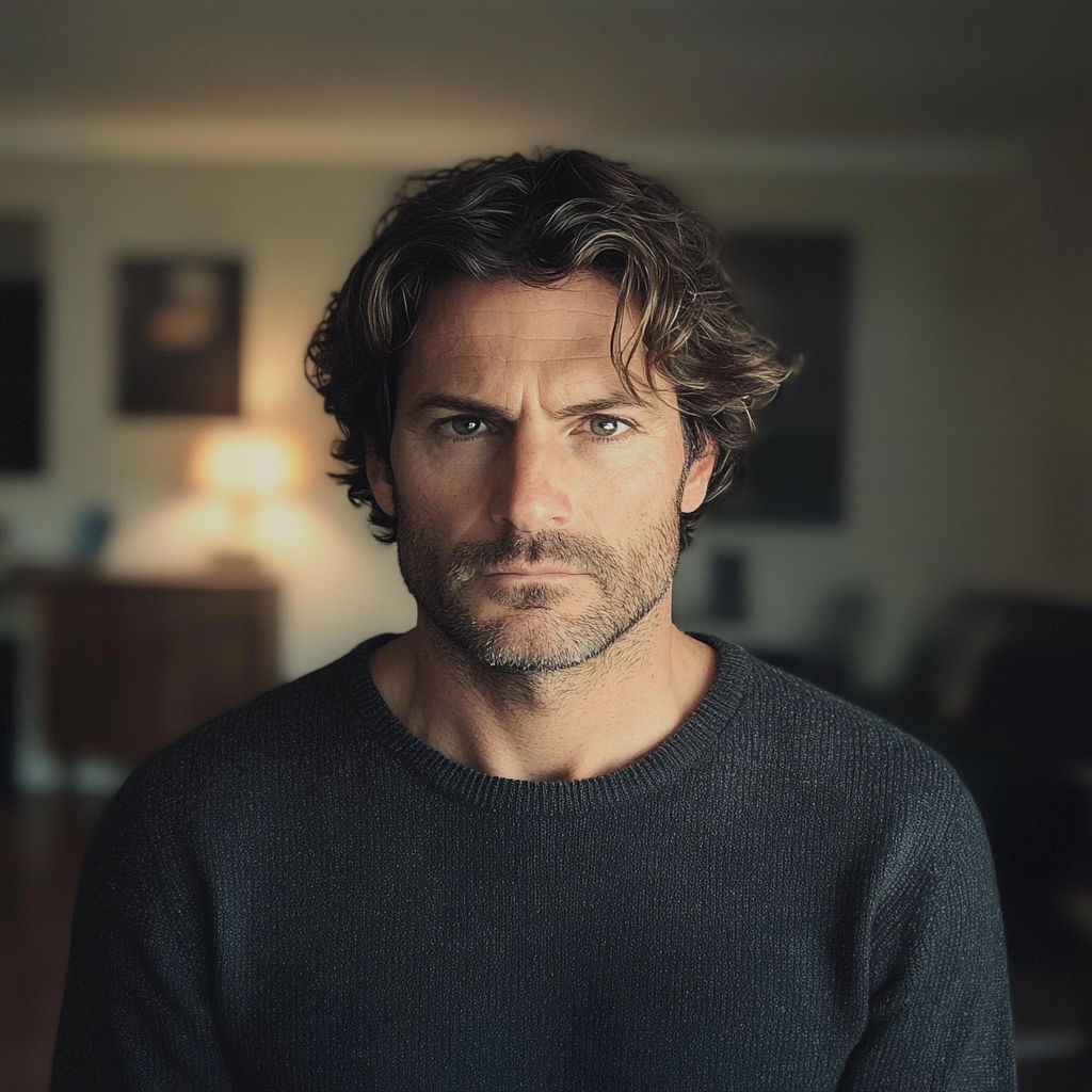 A pensive man standing in a living room | Source: Midjourney