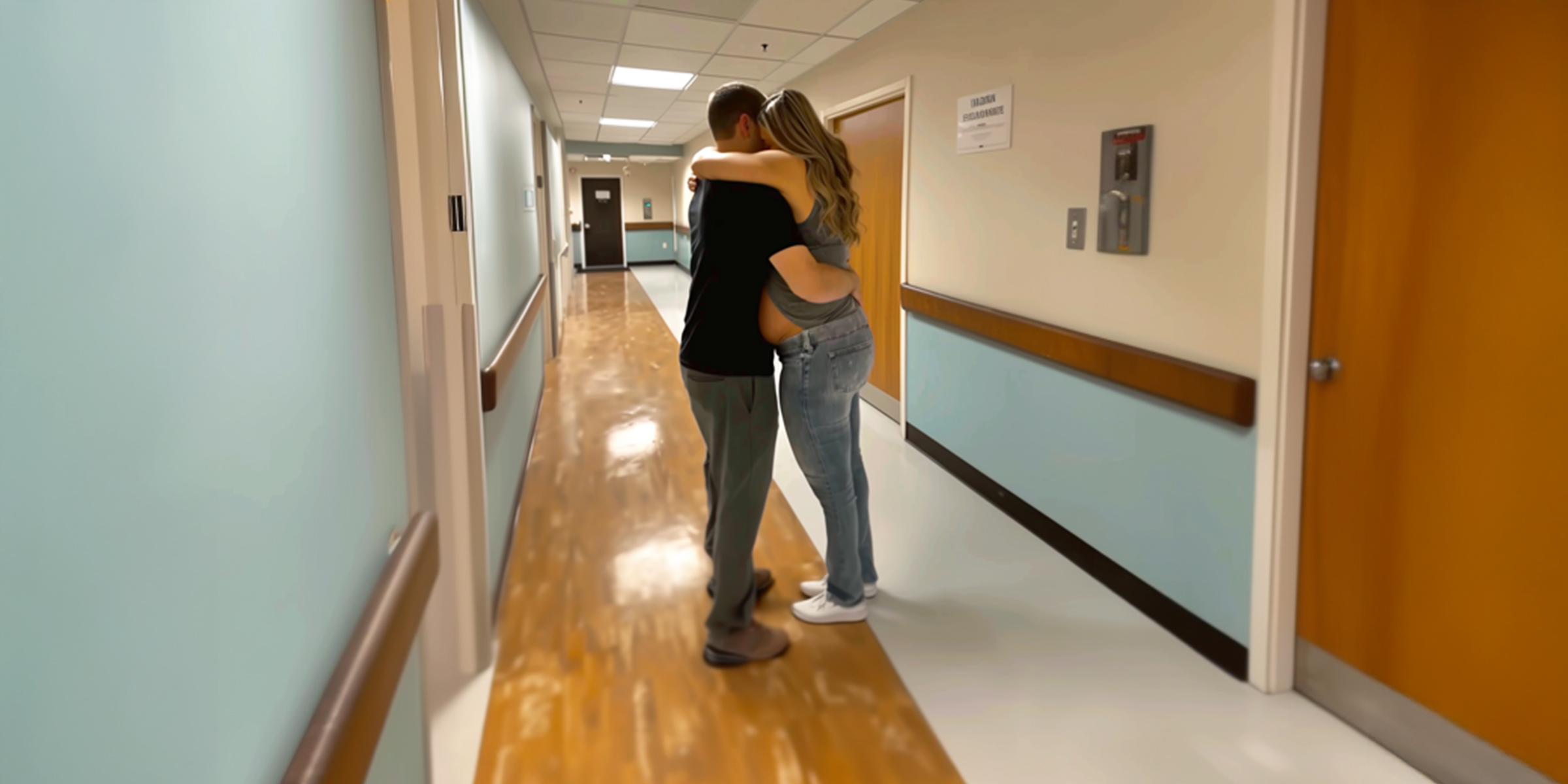 A man hugging a pregnant woman in a hospital corridor | Source: Amomama