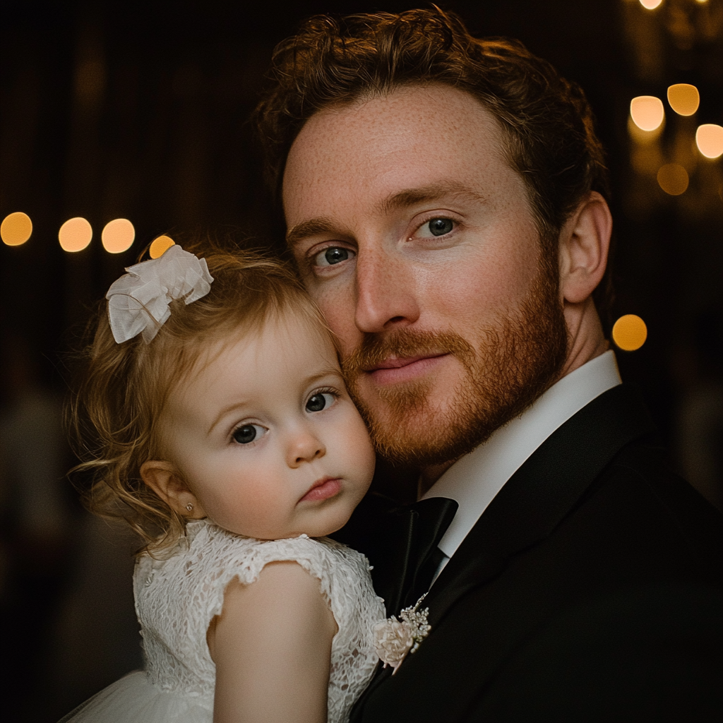 A smiling man holding a little girl | Source: Midjourney