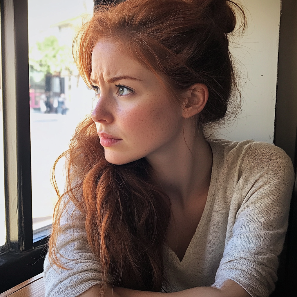 A woman sitting in a coffee shop | Source: Midjourney