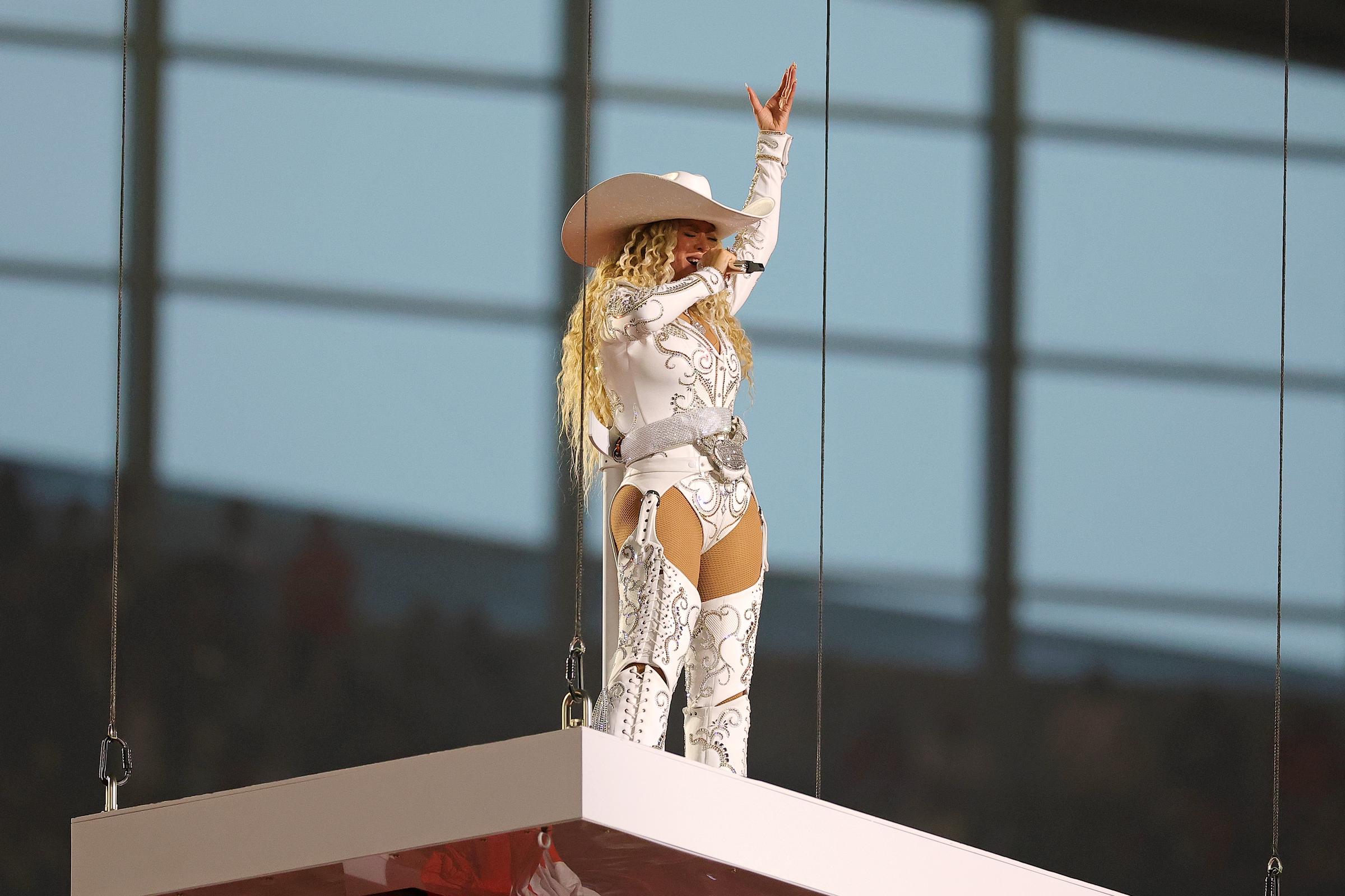 Beyoncé performs during the halftime show for the game between the Baltimore Ravens and the Houston Texans at NRG Stadium on December 25, 2024 in Houston, Texas. | Source: Getty Images
