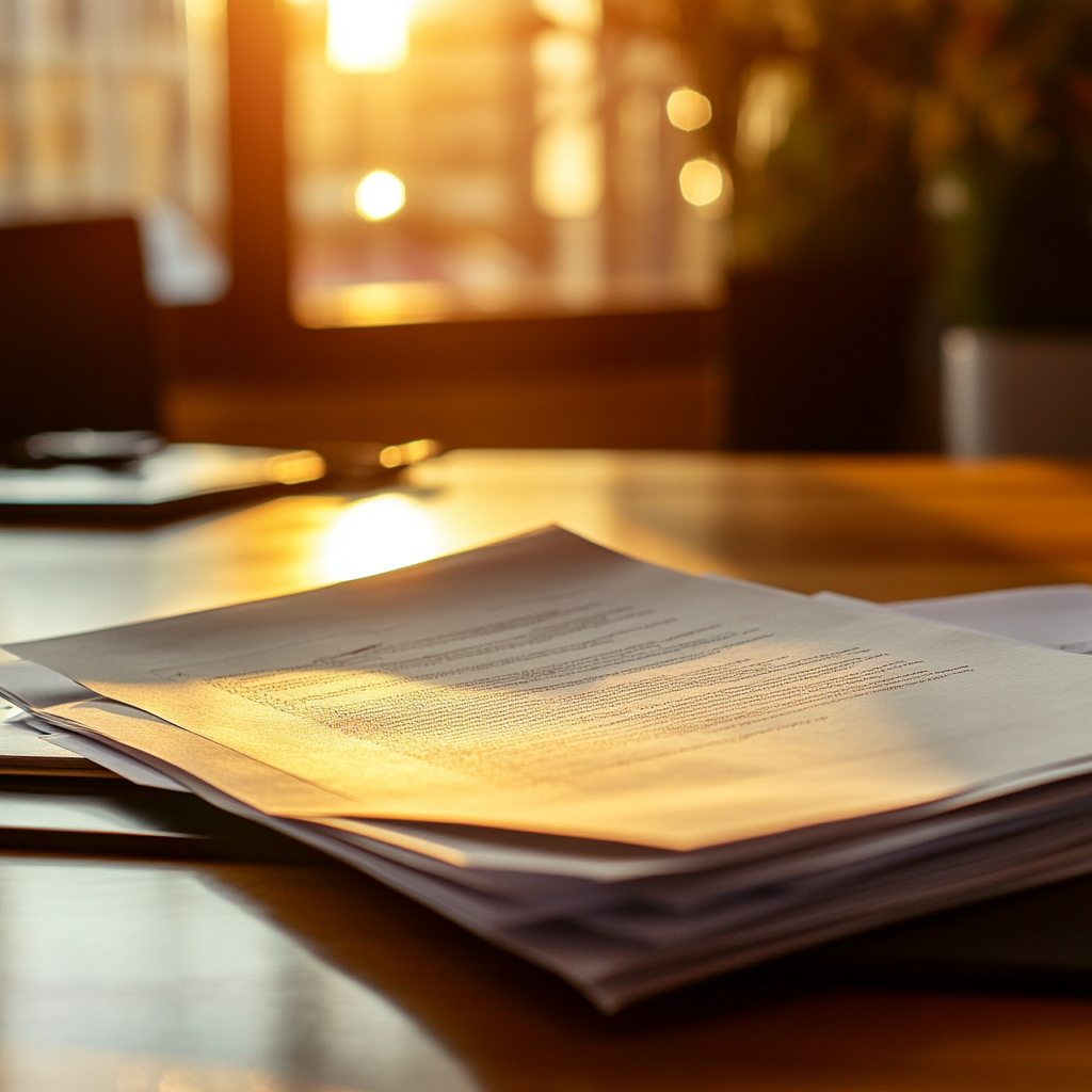 A stack of documents on a table | Source: Midjourney