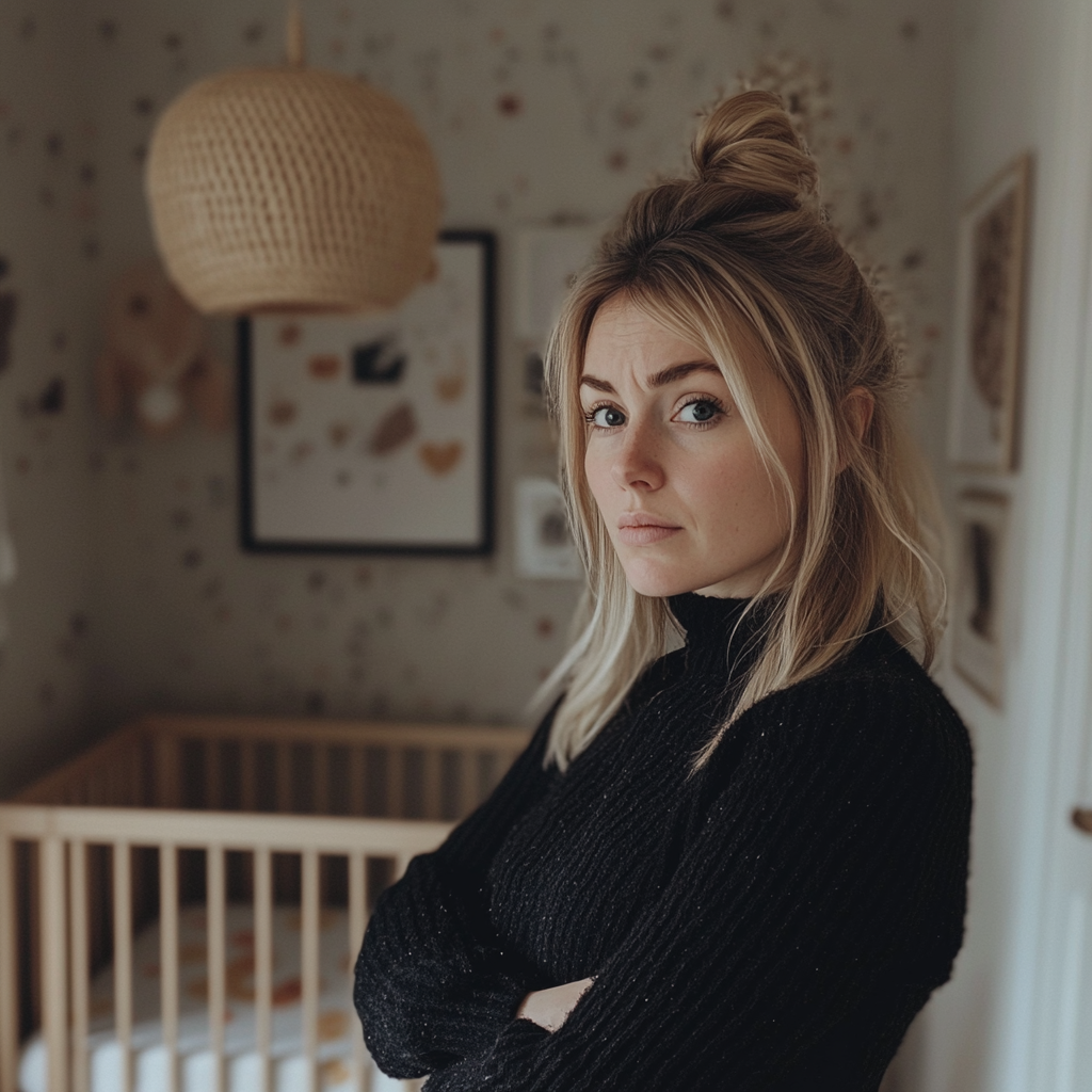 A worried woman standing in a nursery | Source: Midjourney