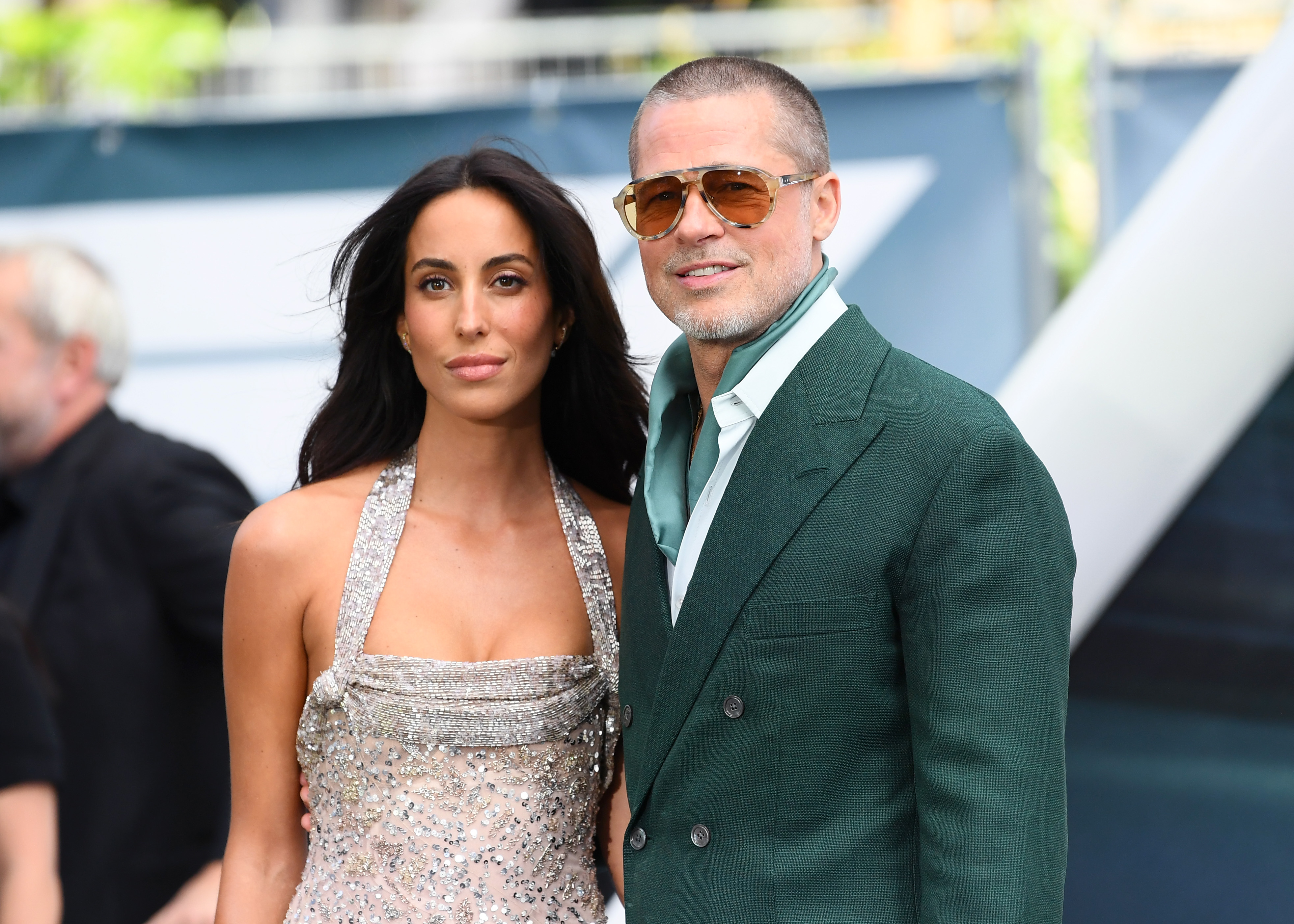 Ines de Ramon and Brad Pitt attend the "F1: The Movie" European Premiere at Cineworld Leicester Square on June 23, 2025 in London, England. | Source: Getty Images