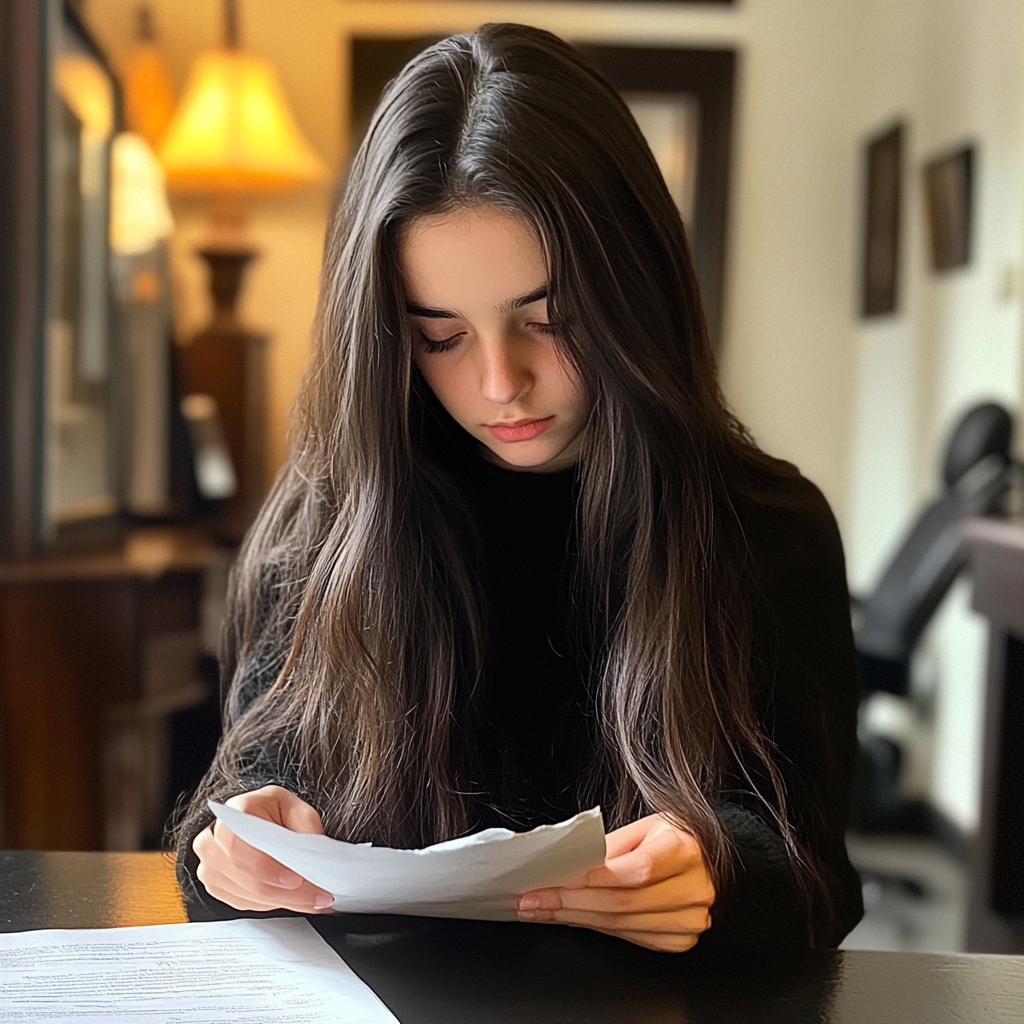 Une adolescente lisant une lettre | Source : Midjourney