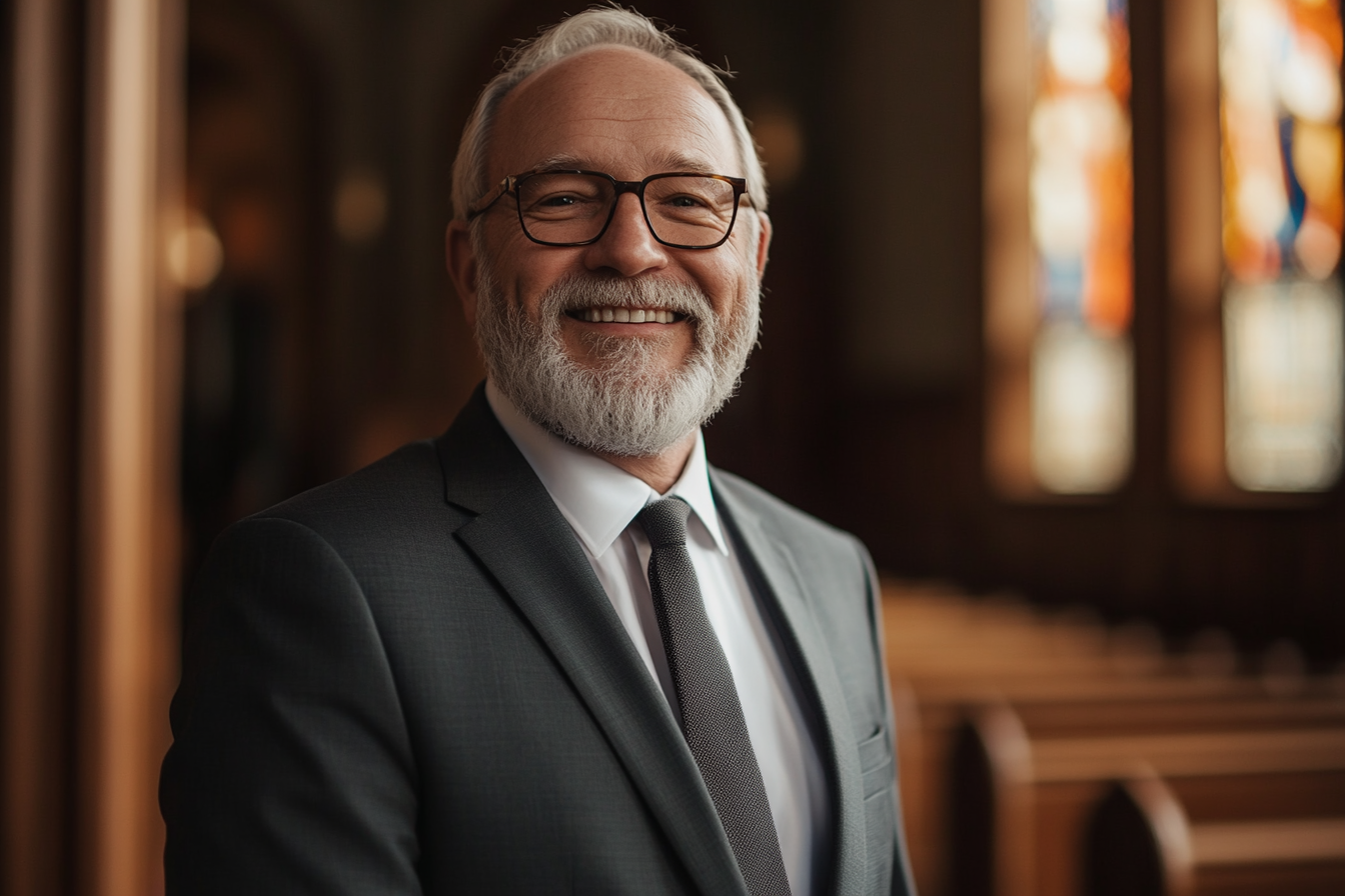 A man wearing a suit in a church | Source: Midjourney