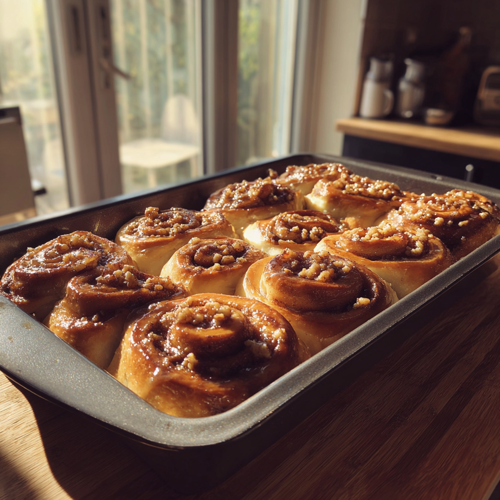 A tray of fresh cinnamon buns | Source: Midjourney