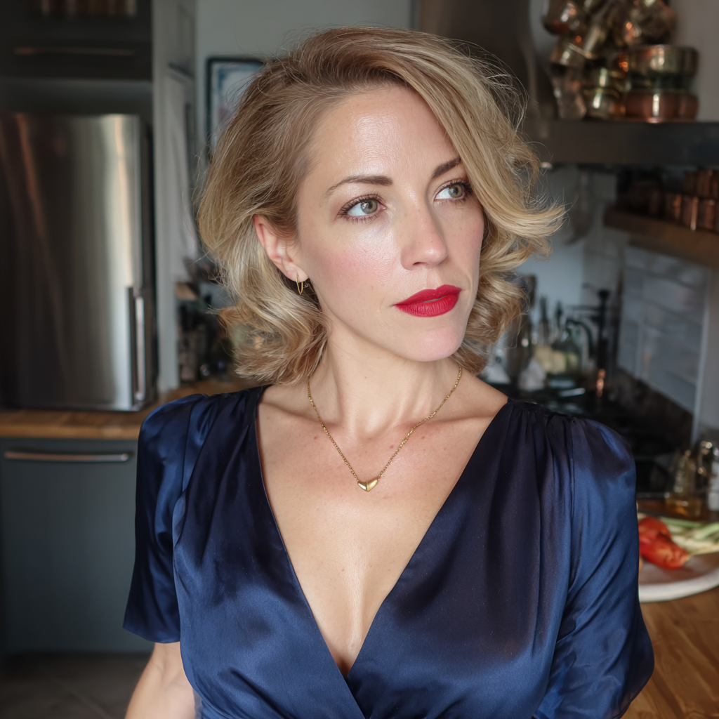 A pensive woman with lipstick | Source: Midjourney