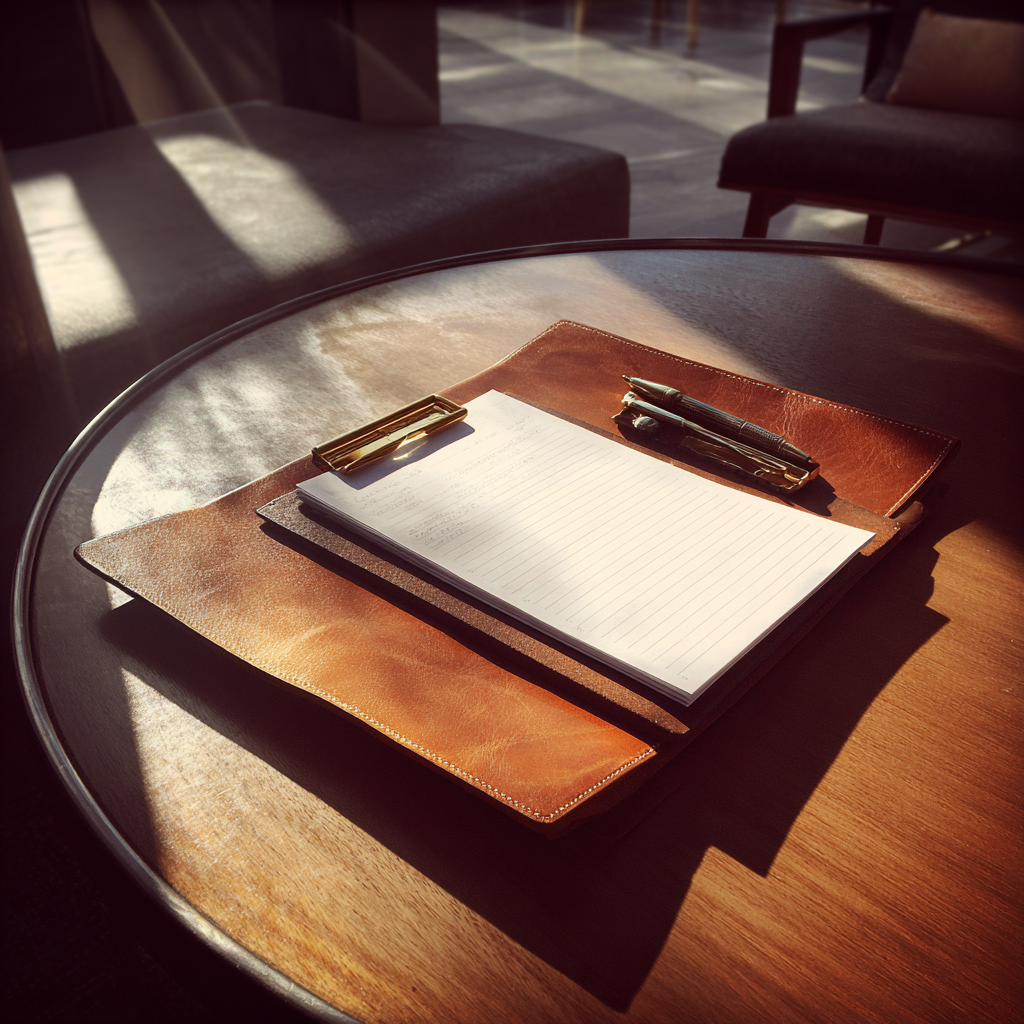 A writing pad on a coffee table | Source: Midjourney