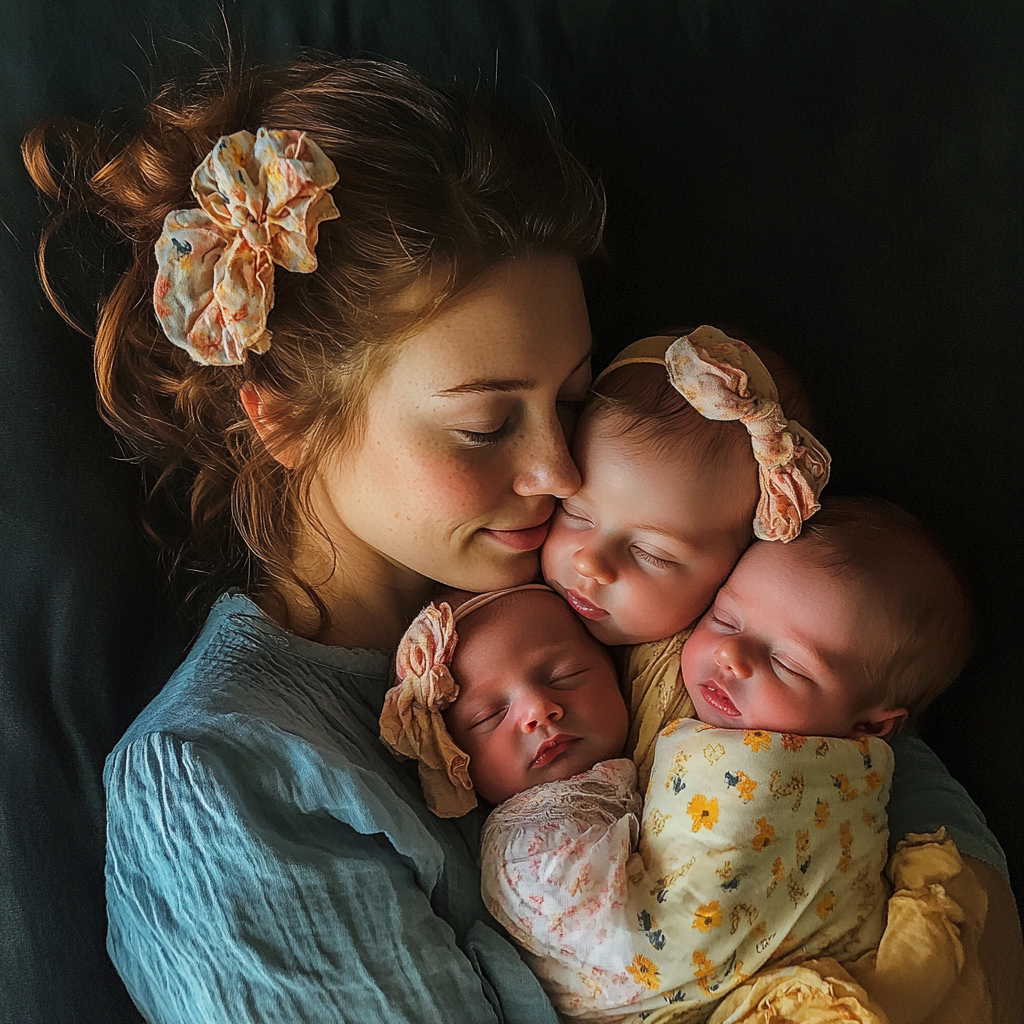 A woman with her triplets | Source: Midjourney