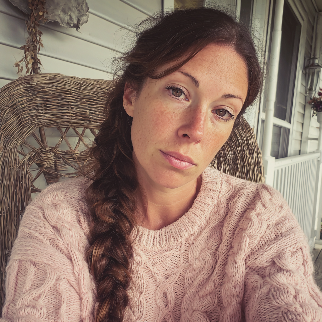 A pensive woman sitting on a wicker chair | Source: Midjourney