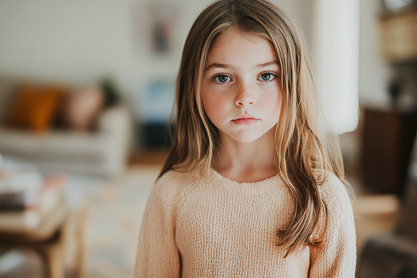 A little girl looking straight ahead | Source: Midjourney