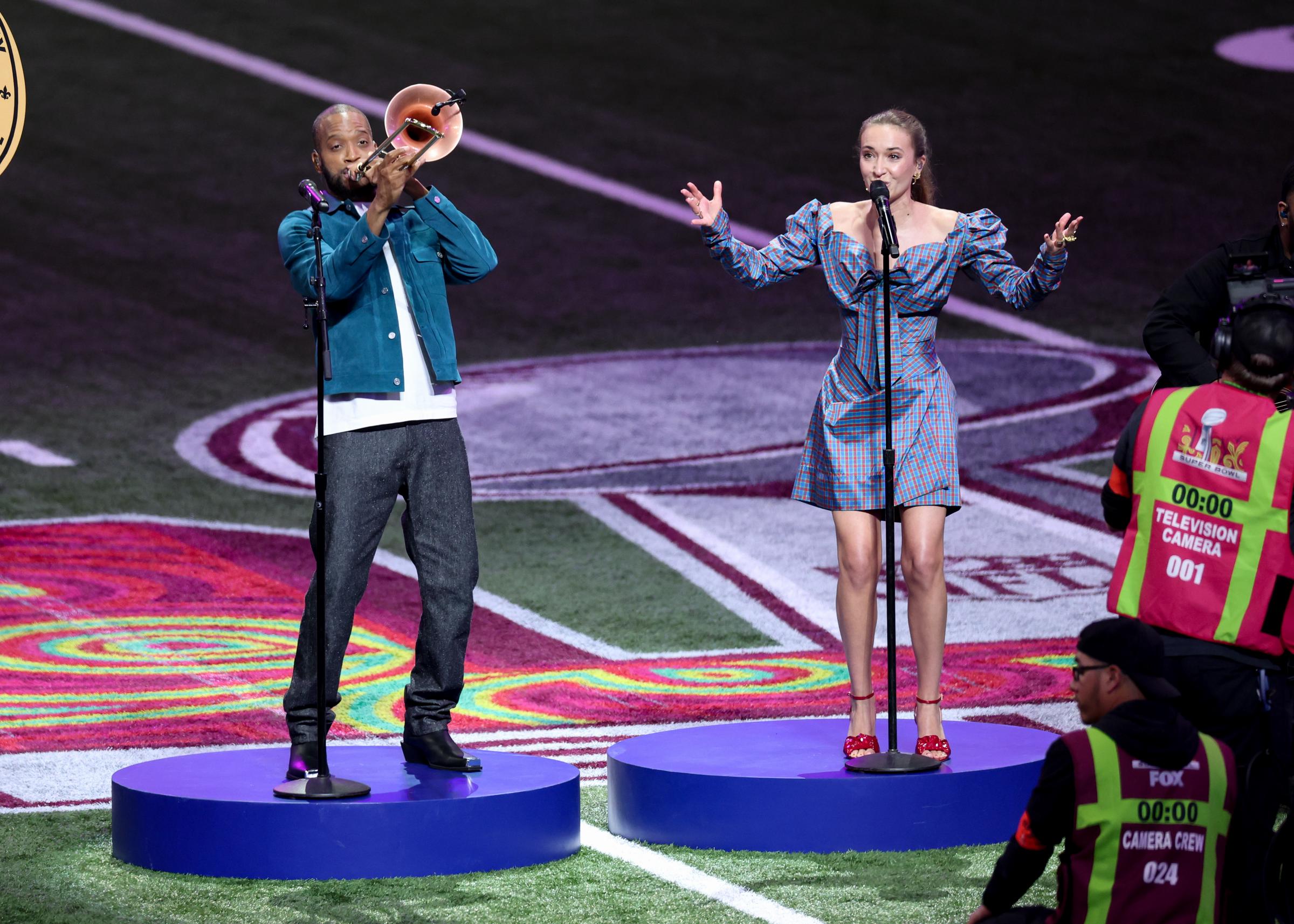 Trombone Shorty and Lauren Daigle perform at Super Bowl LIX on February 9, 2025, in New Orleans, Louisiana. | Source: Getty Images