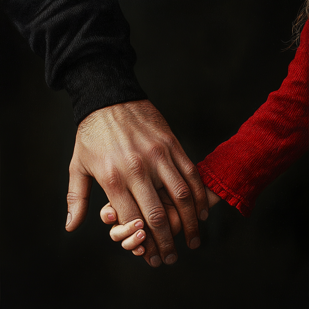 A man holding a little girl's hand | Source: Midjourney