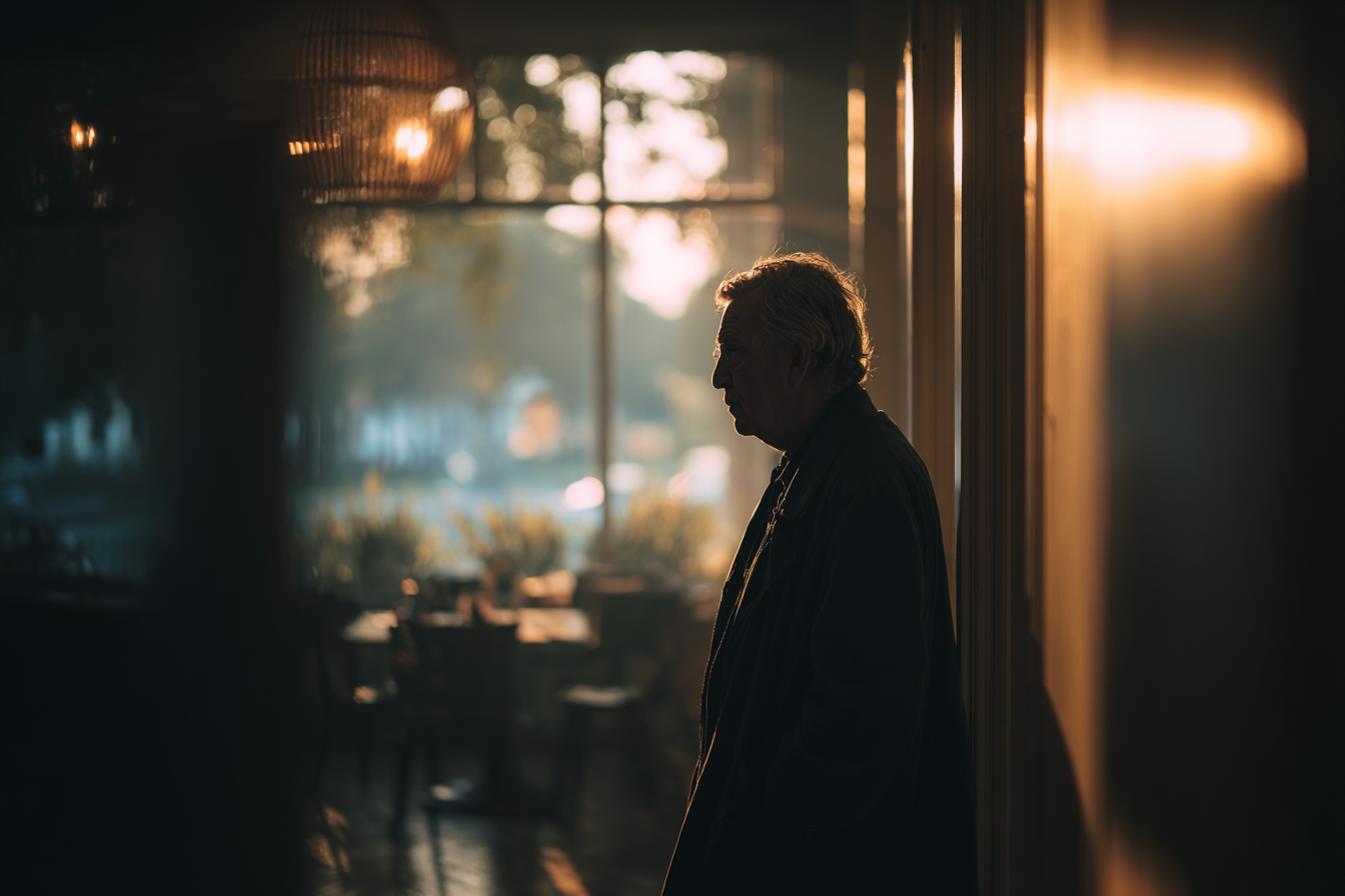 A silhouette of a man standing in a café | Source: Midjourney
