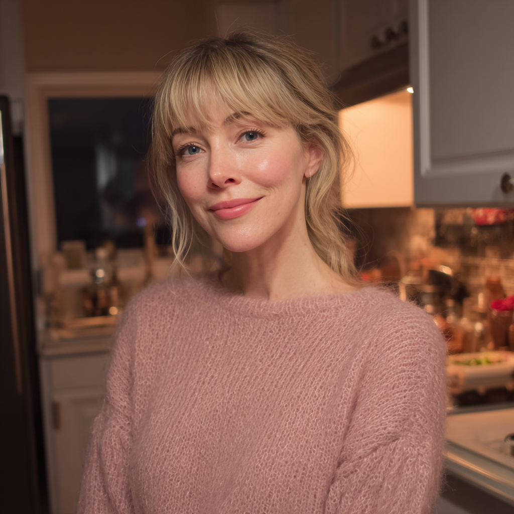 A smiling woman standing in a kitchen | Source: Midjourney