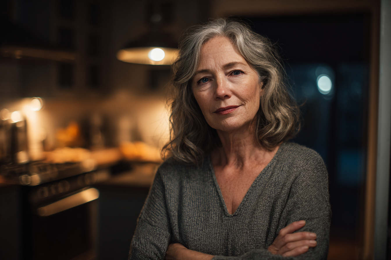 A woman standing in a kitchen with her arms crossed | Source: Midjourney