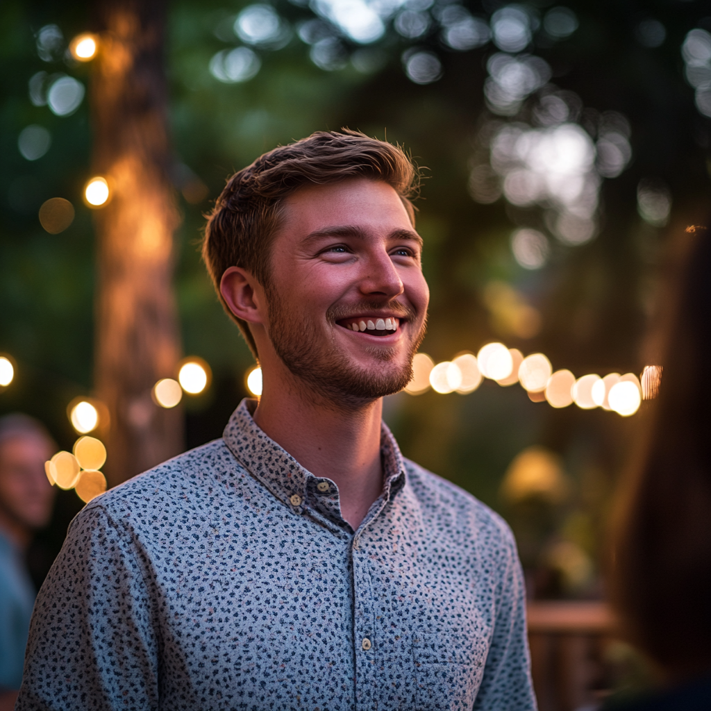 A man smiles while looking at someone | Source: Midjourney