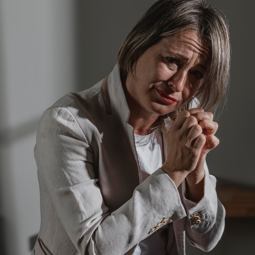 An ashamed adult woman at home | Source: Freepik