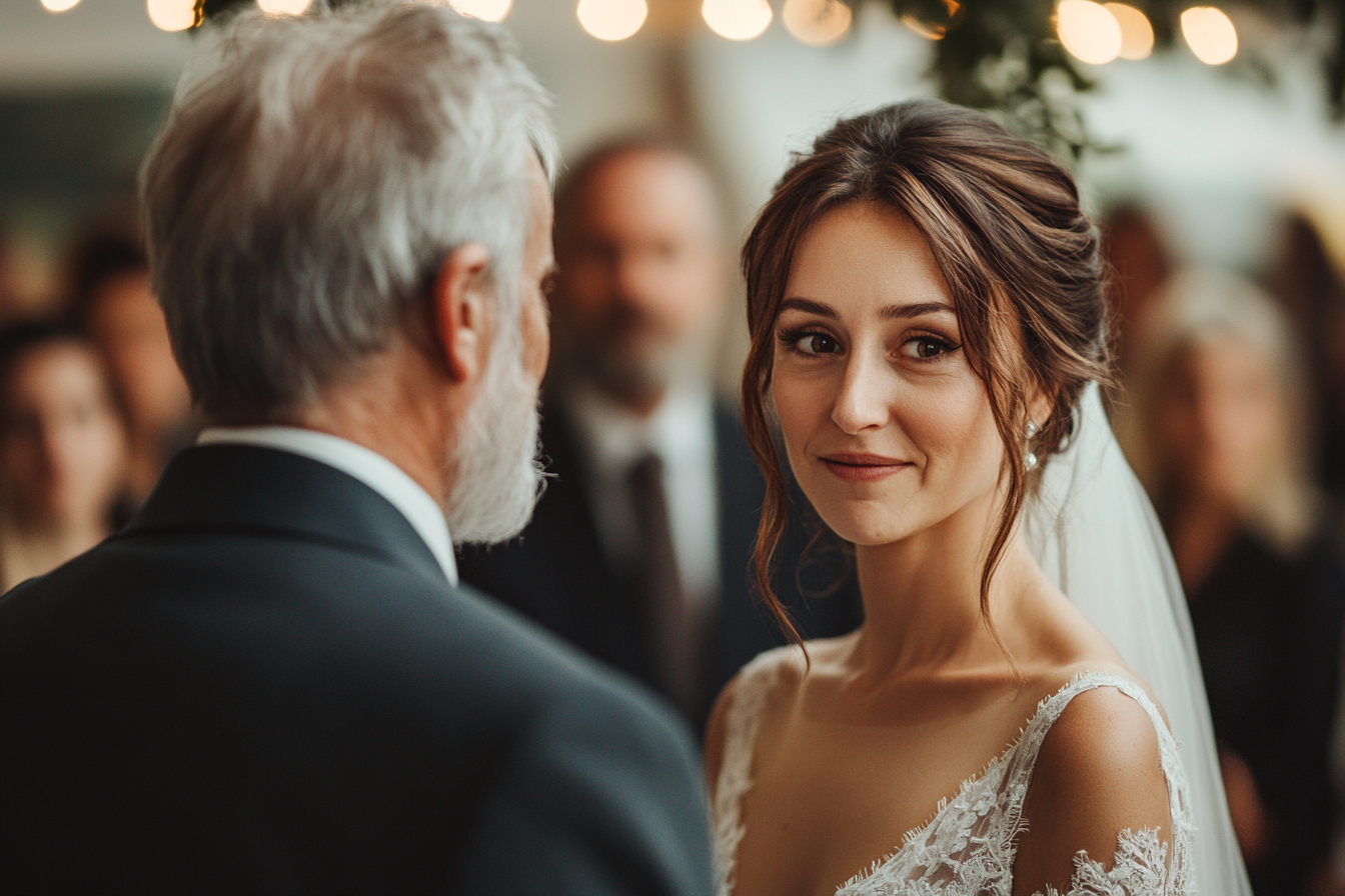 Emotional bride talking to her father | Source: Midjourney