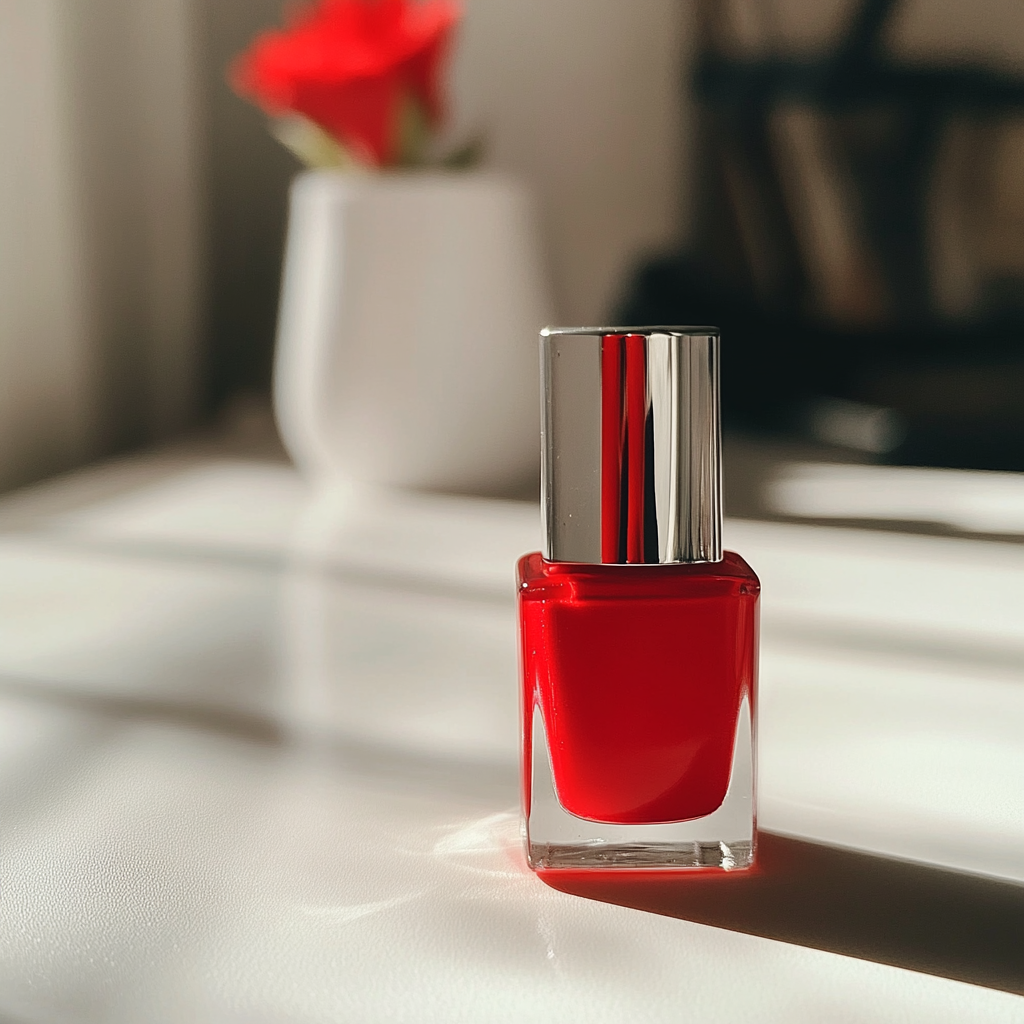 A bottle of red nail polish | Source: Midjourney