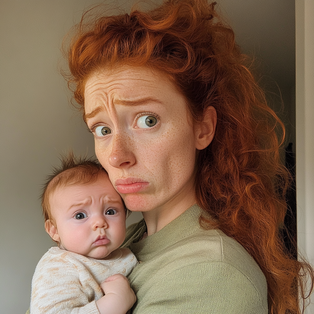 A woman holding a baby | Source: Midjourney