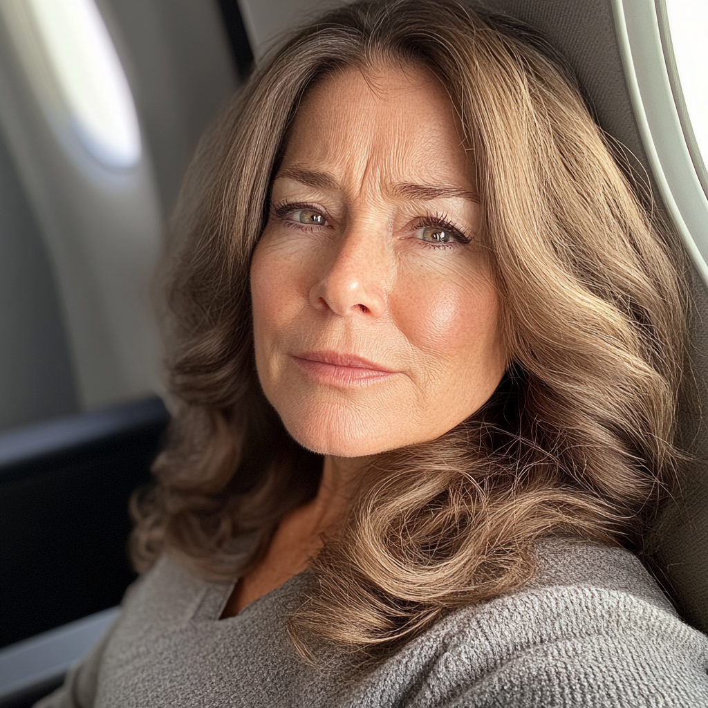 Flight Attendant Woke Me Up & Told Me to Check My Husband's Bag While He Was Away — I Never Expected What I Found 17 An emotional woman sitting in an airplane | Source: Midjourney