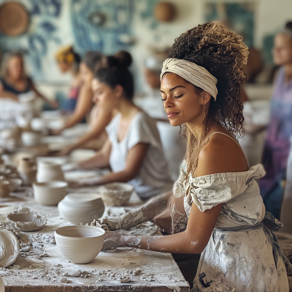 Women in a pottery class | Source: Midjourney