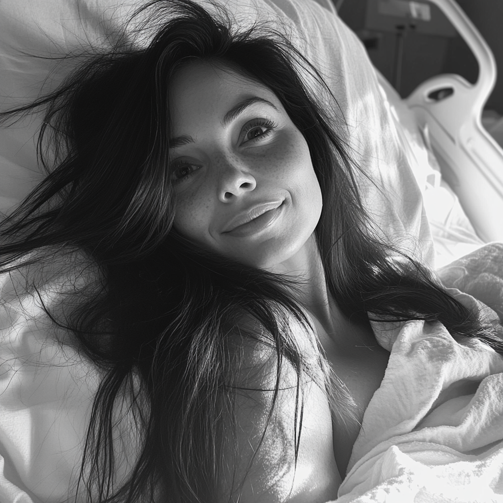A smiling woman in a hospital bed | Source: Midjourney
