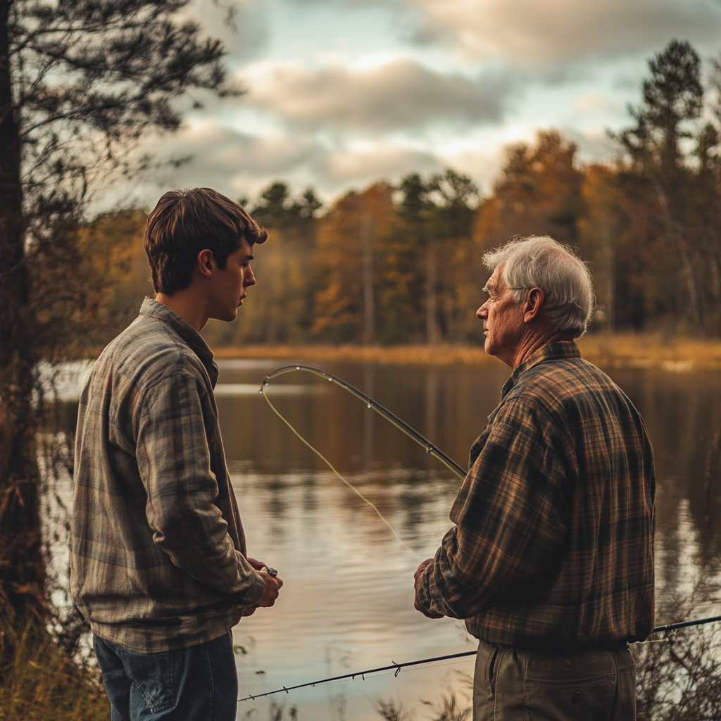 Grandpa and grandson fishing | Source: Midjourney