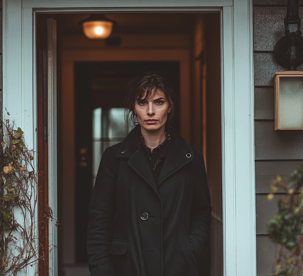 Disappointed woman walking out of her home | Source: Midjourney