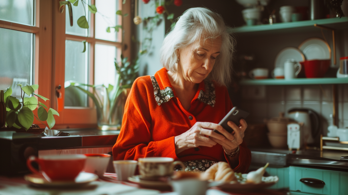 An older woman using a phone | Source: Midjourney