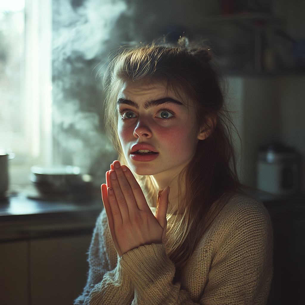 A woman apologizing | Source: Midjourney