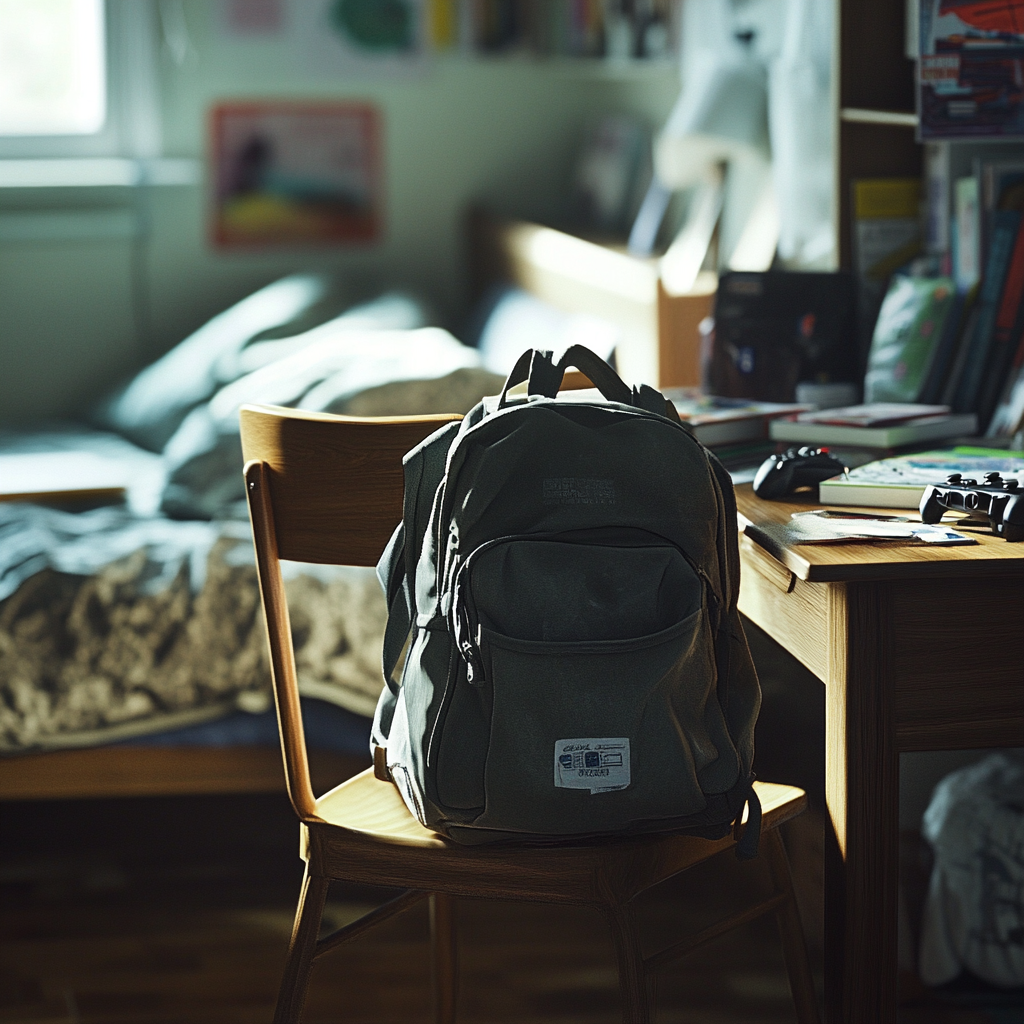 A backpack on a chair | Source: Midjourney