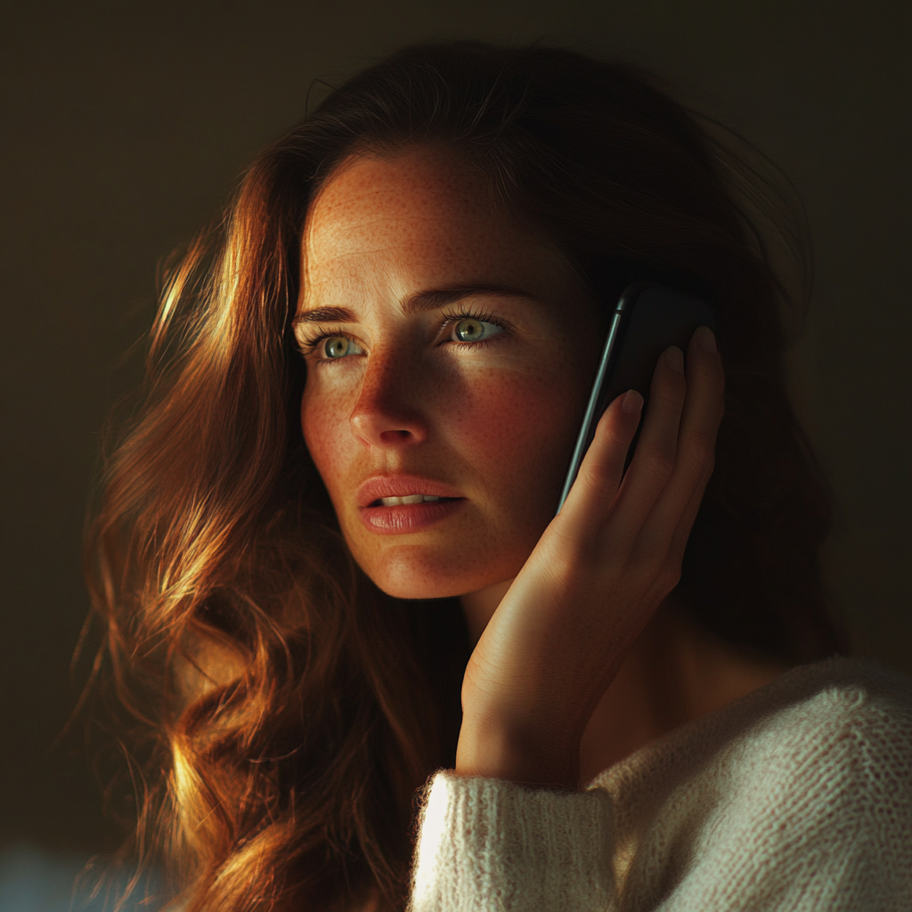 A sad woman talking on the phone | Source: Midjourney