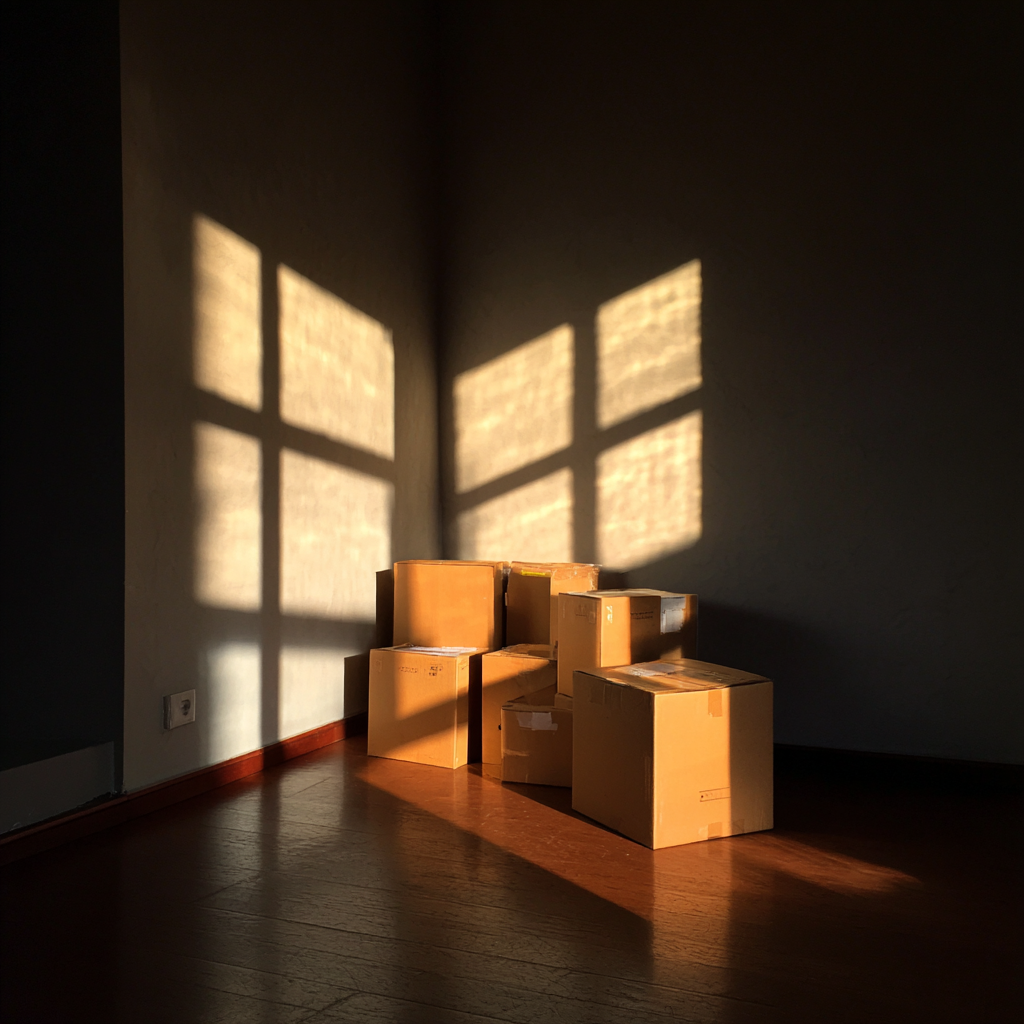 Cardboard boxes in an empty apartment | Source: Midjourney