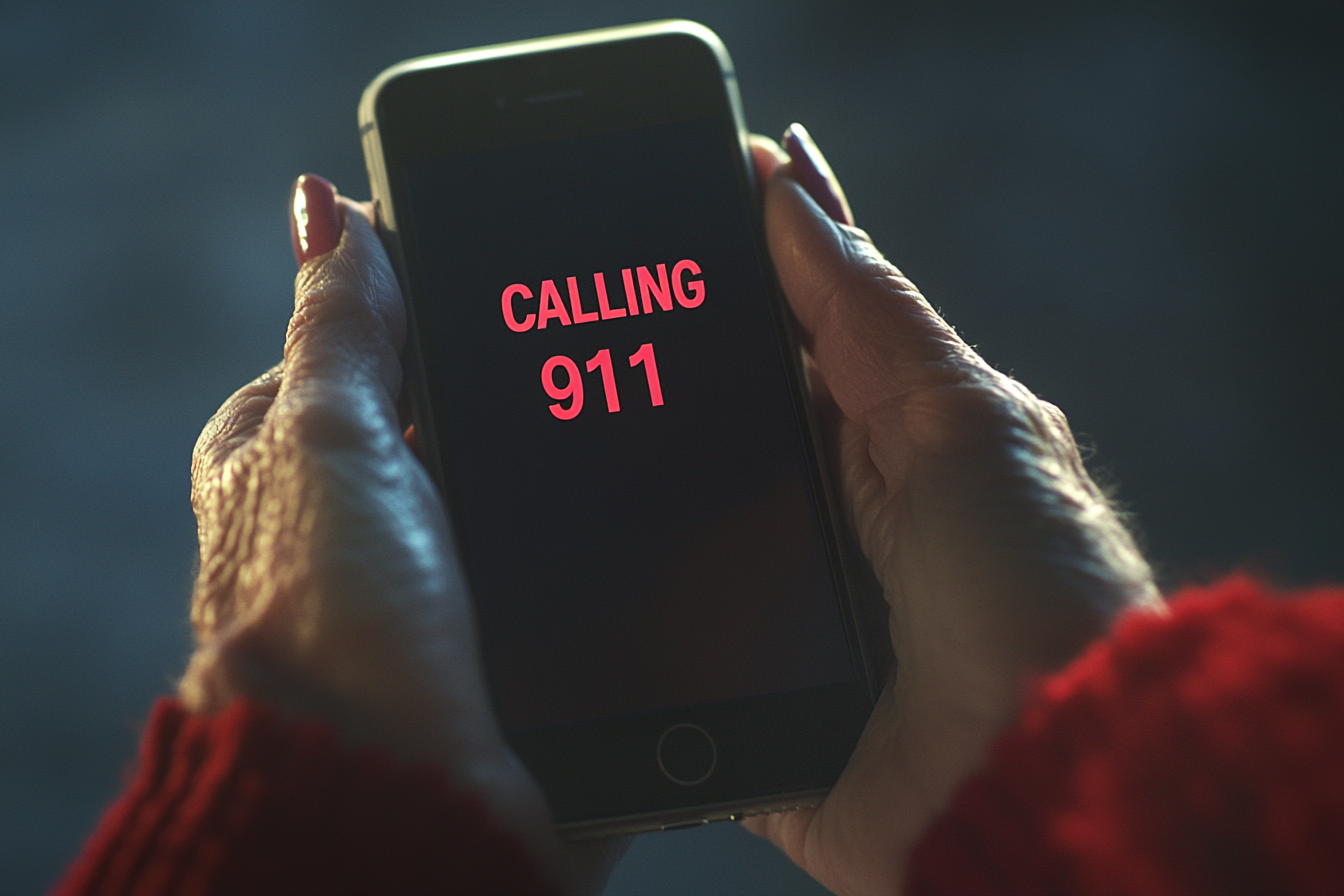 A senior woman calling 911 | Source: Midjourney