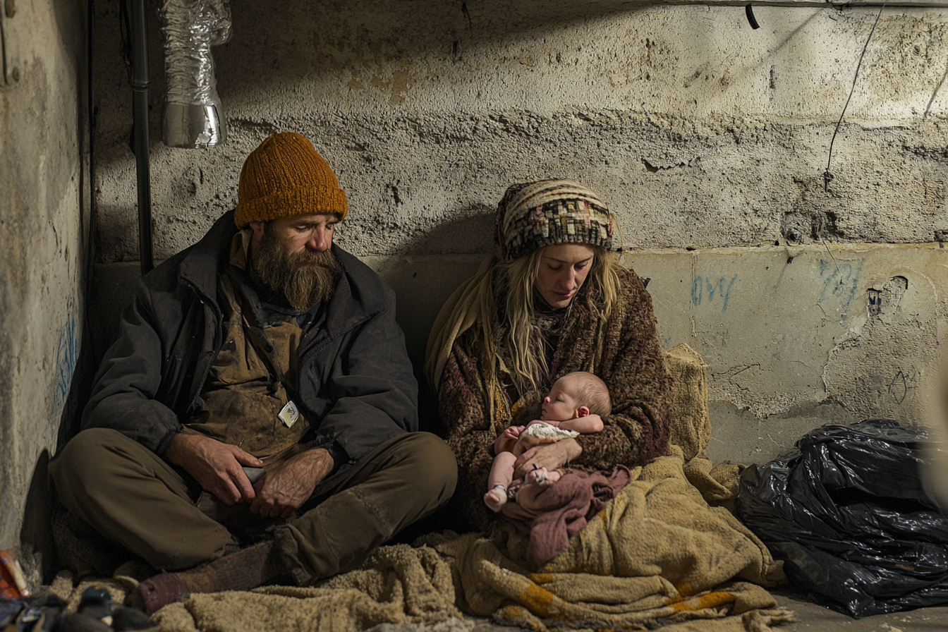 A family in a basement | Source: Midjourney