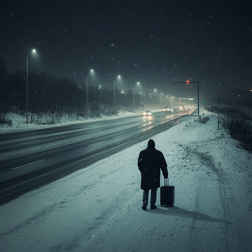 A man walking along the highway | Source: Midjourney