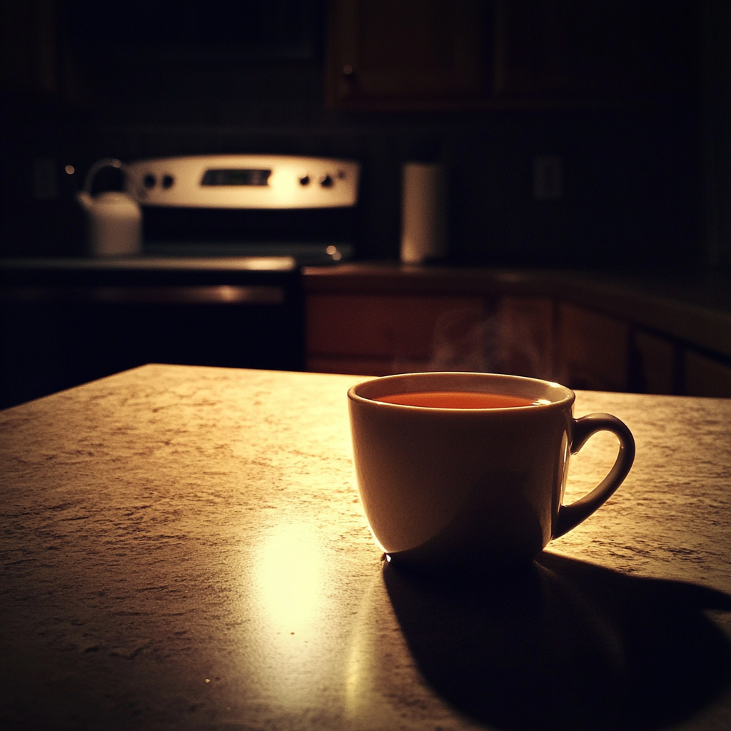 A cup of tea on a kitchen counter | Source: Midjourney
