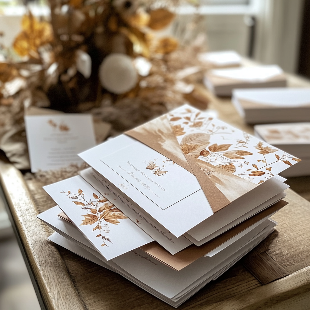 A stack of wedding invitations | Source: Midjourney